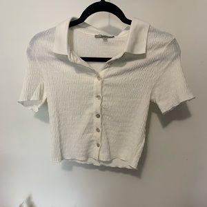 Button Down Cropped T-Shirt